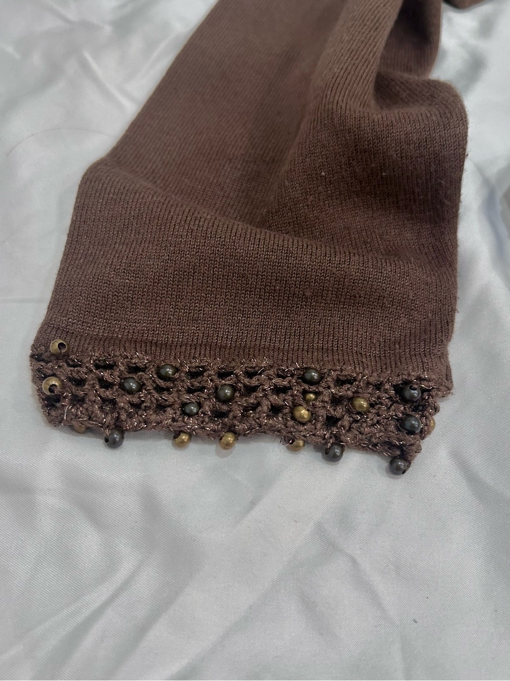 2000s Vanity Fair Brown Long Sleeve top with Beaded Details